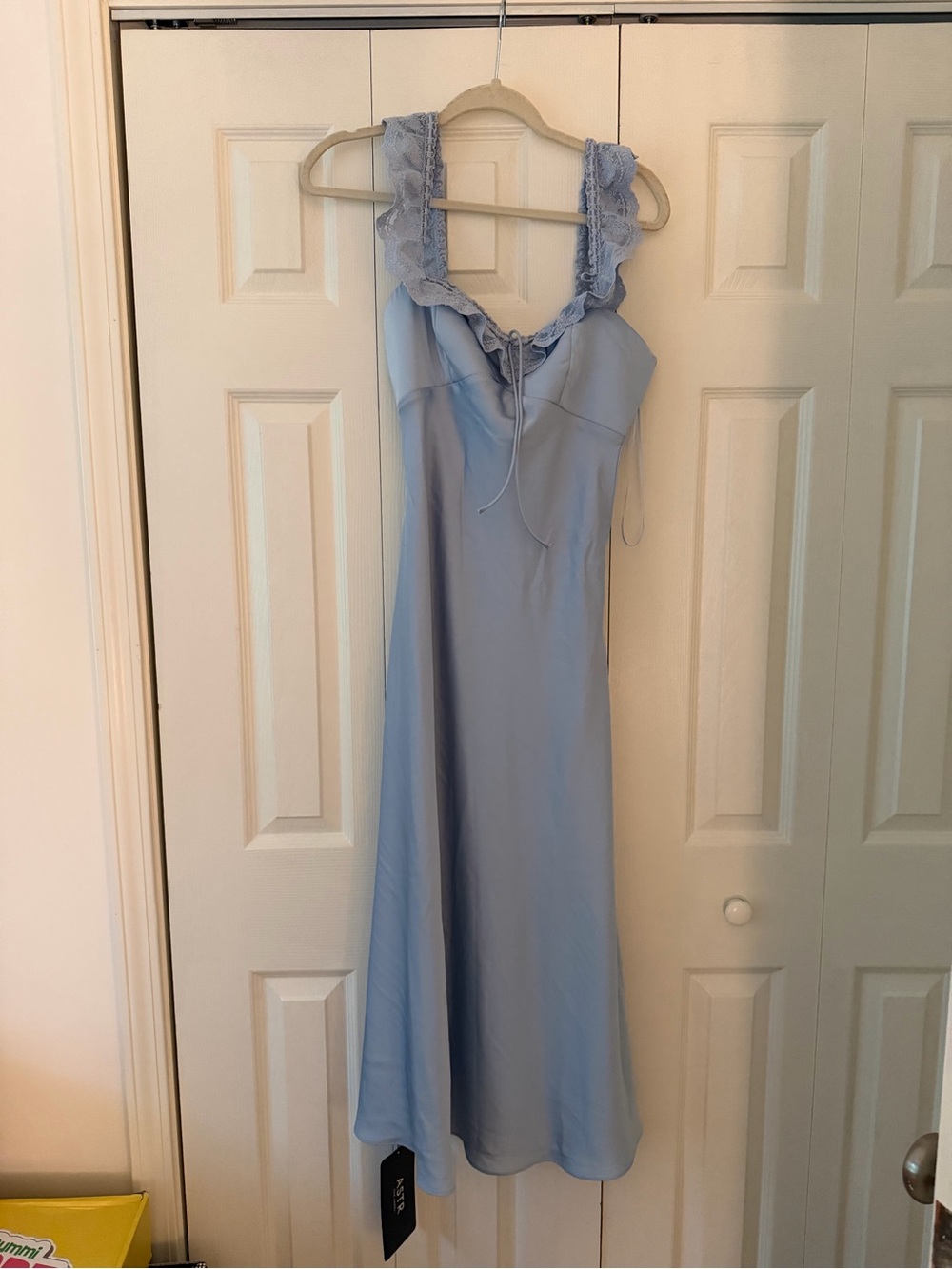 ASTR Makiya Lace Strap Empire Waist Midi Dress - Blue / S